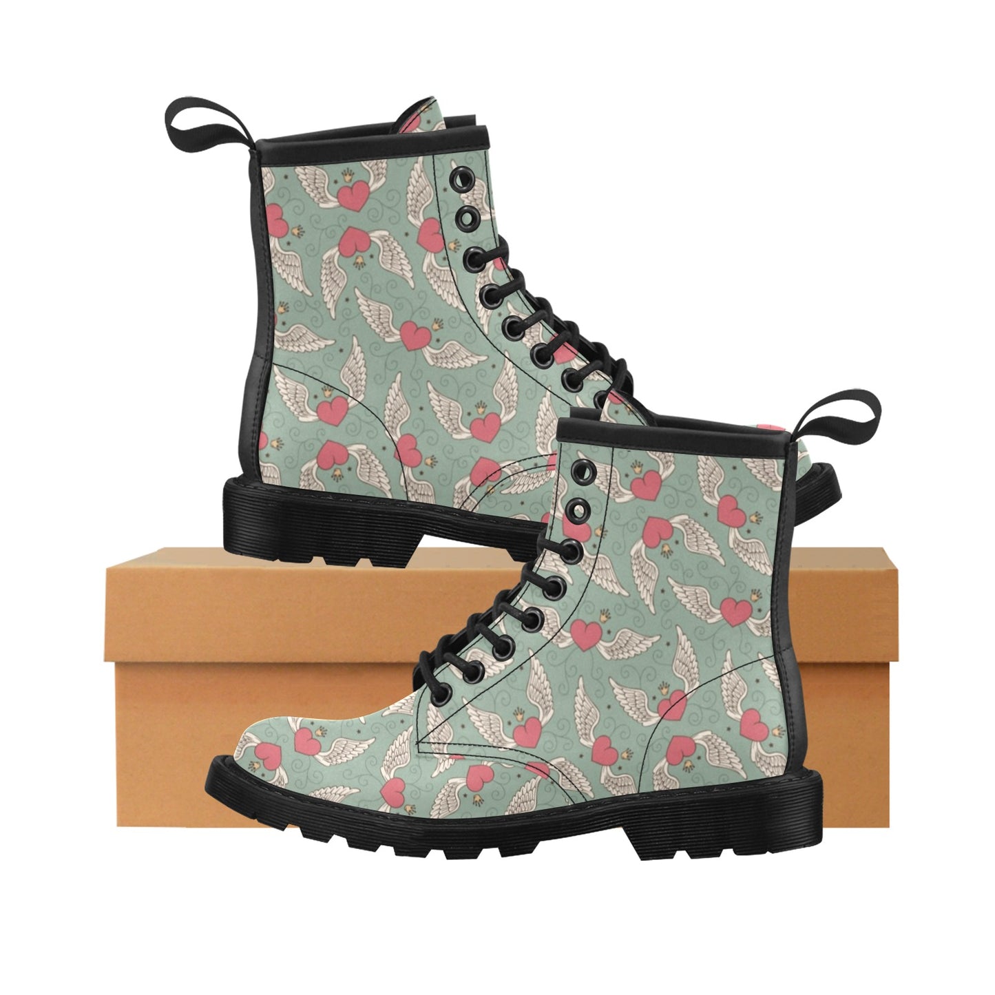 Angel Wings Heart Design Themed Print Women's Boots