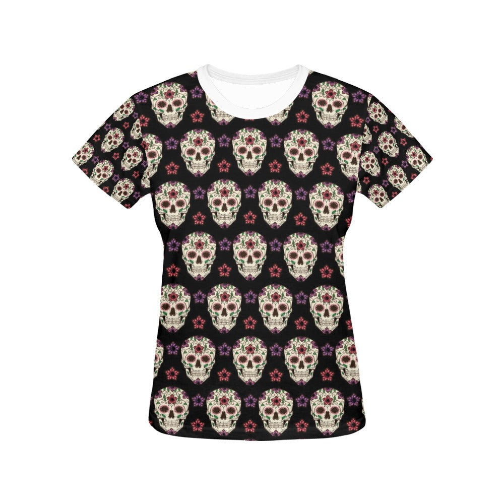 Sugar Skull Print Design LKS304 Women's  T-shirt