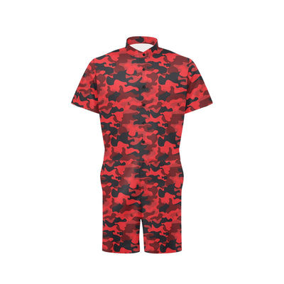 Camo Red Pattern Print Design 03 Men's Romper