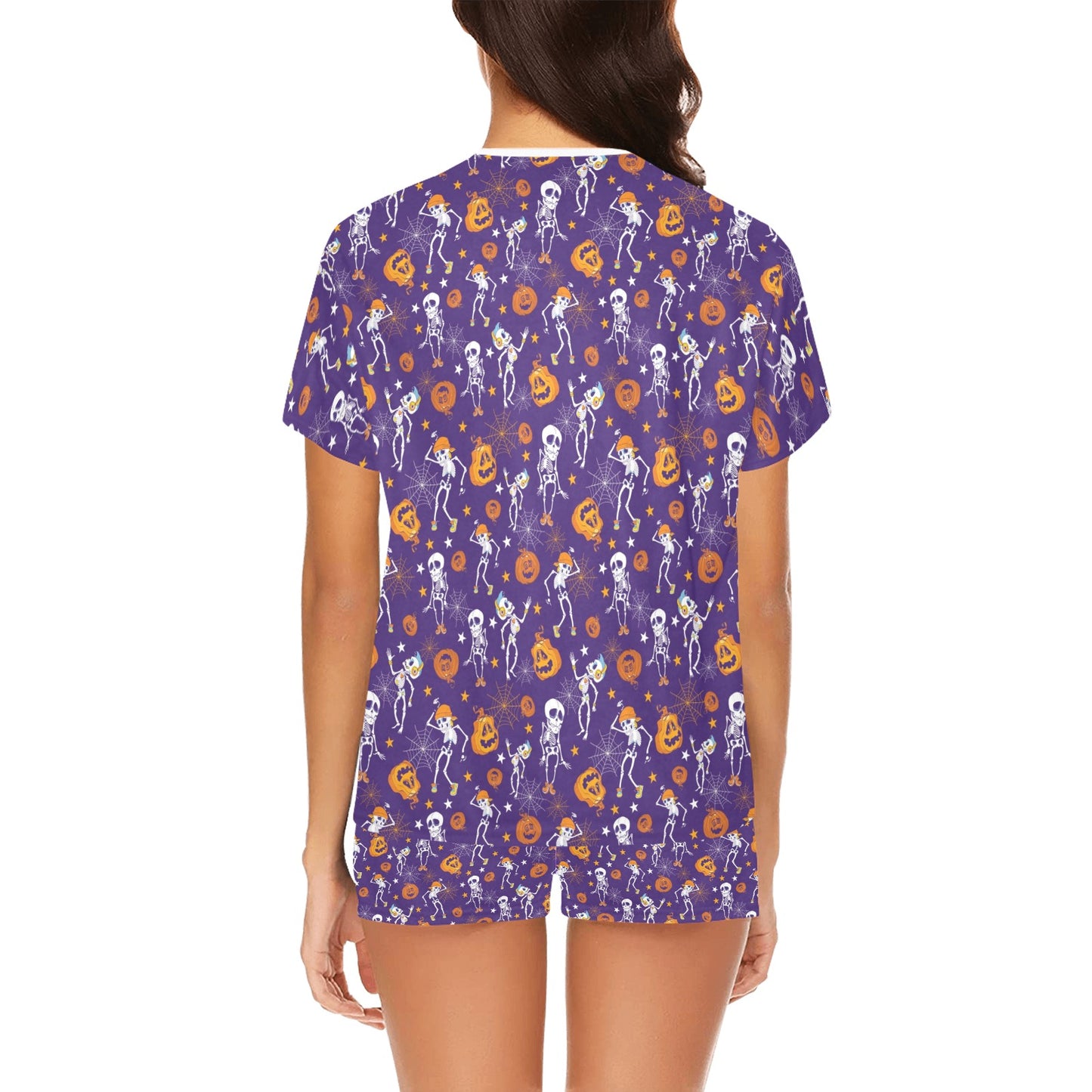 Skeleton Halloween Dance Print Design LKS304 Women's Short Pajama Set