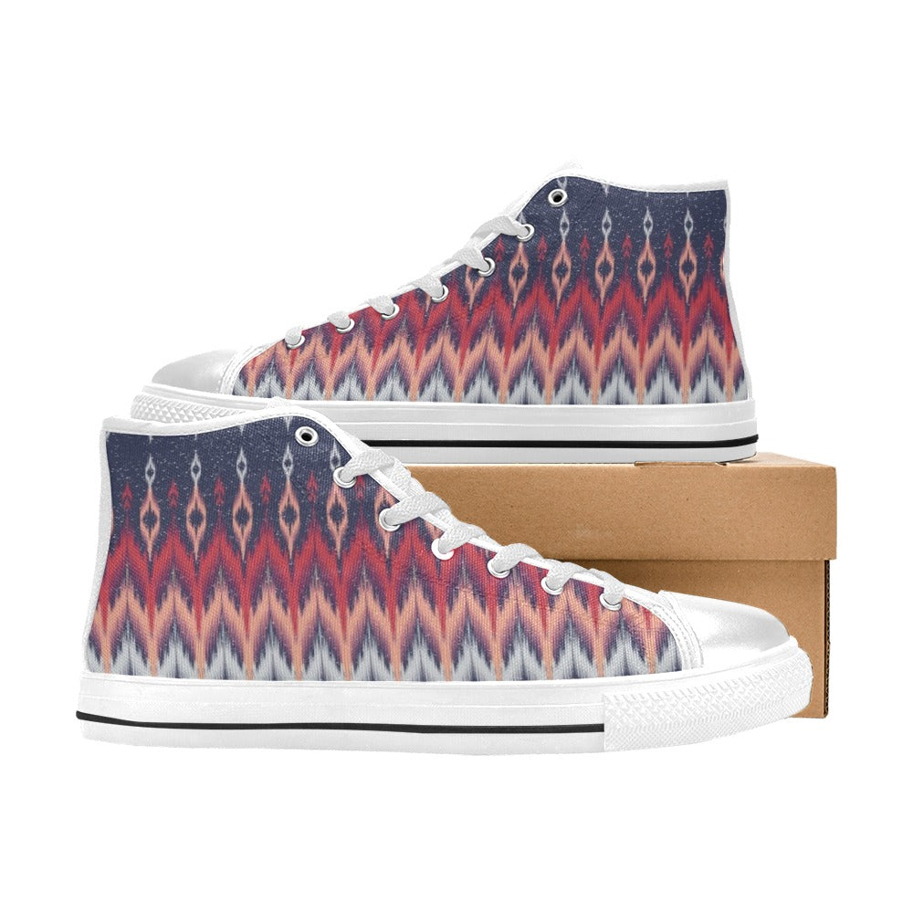 Ikat Print Design LKS401 High Top Women's White Shoes