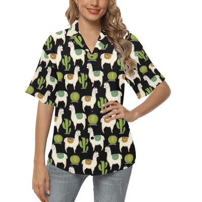 Alpaca Cactus Pattern Print Design 07 Women's Hawaiian Shirt