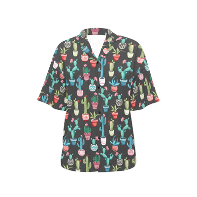 Cactus Pattern Print Design 02 Women's Hawaiian Shirt