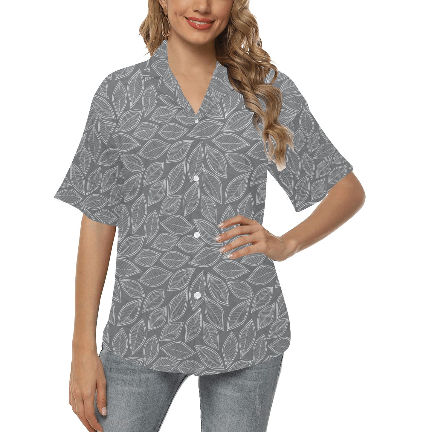 Elm Leave Grey Print Pattern Women's Hawaiian Shirt