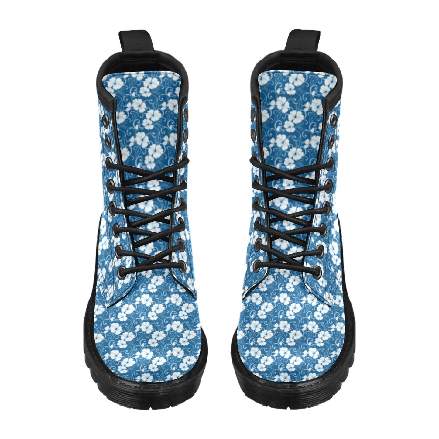 Hibiscus Blue Flower Hawaiian Print Women's Boots