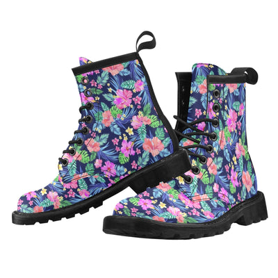 Neon Hibiscus Pattern Print Design HB016 Women's Boots