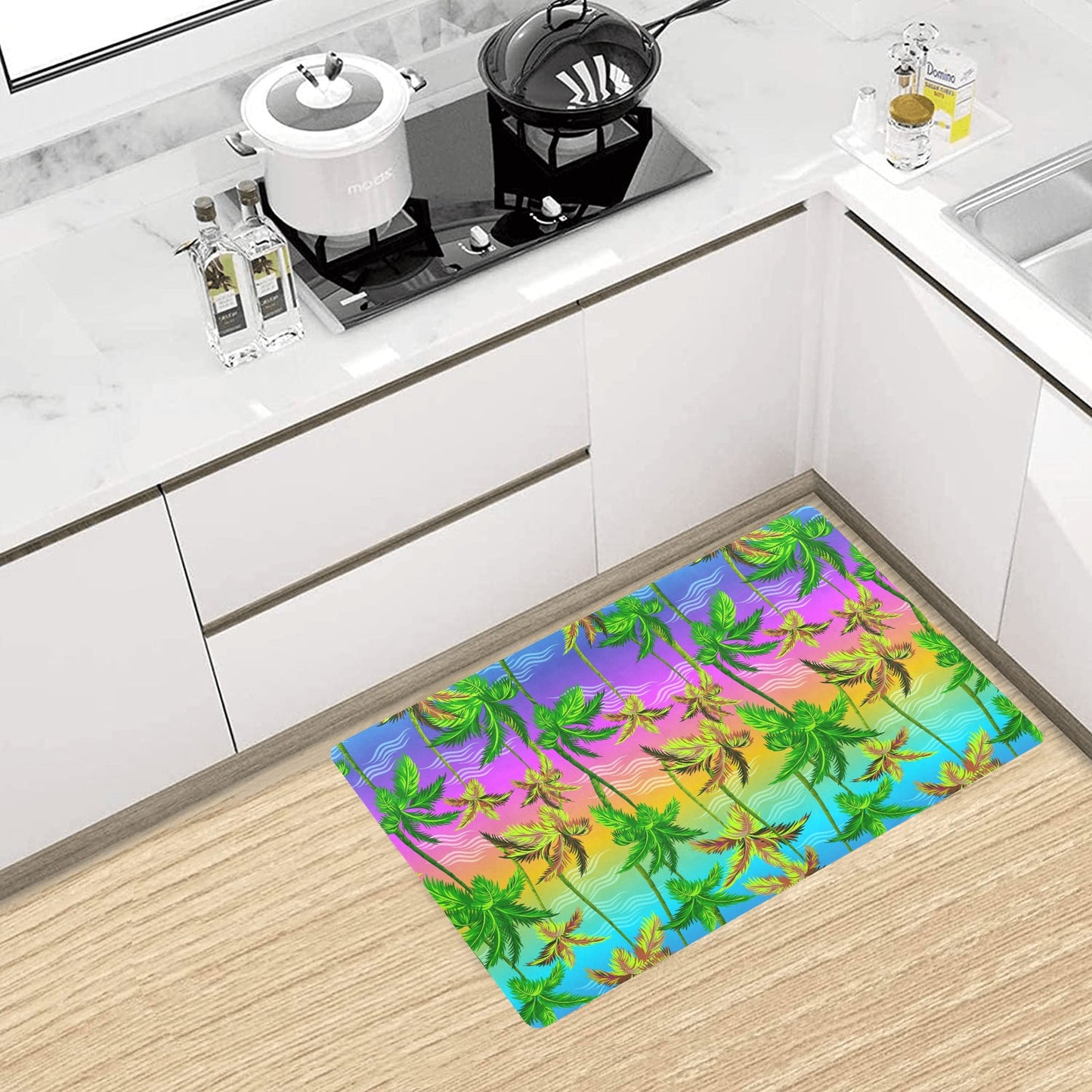 Palm Tree Rainbow Pattern Kitchen Mat