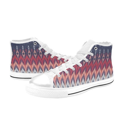 Ikat Print Design LKS401 High Top Women's White Shoes