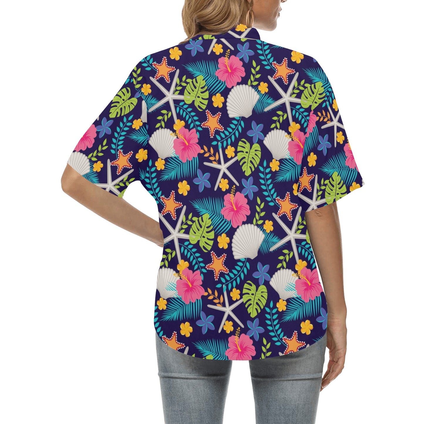 Beach Seashell Floral Theme Women's Hawaiian Shirt