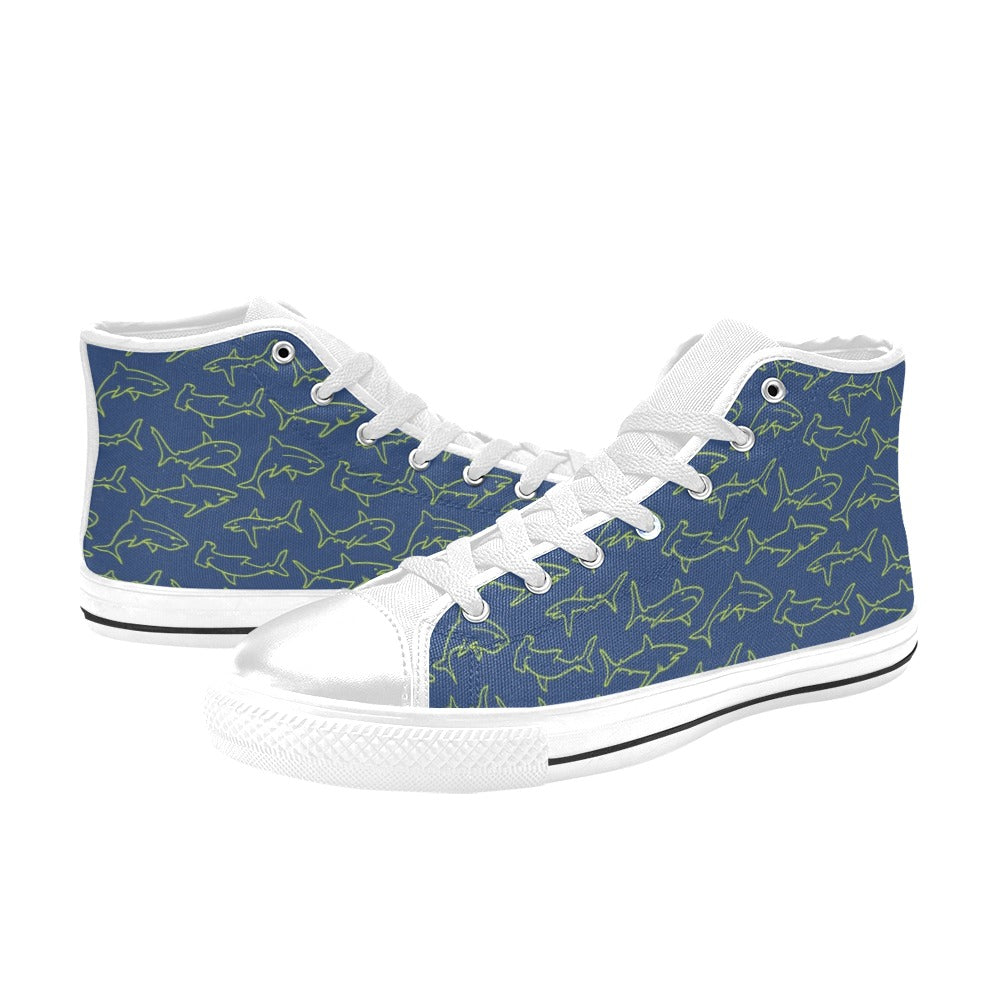 Shark Print Design LKS301 High Top Women's White Shoes