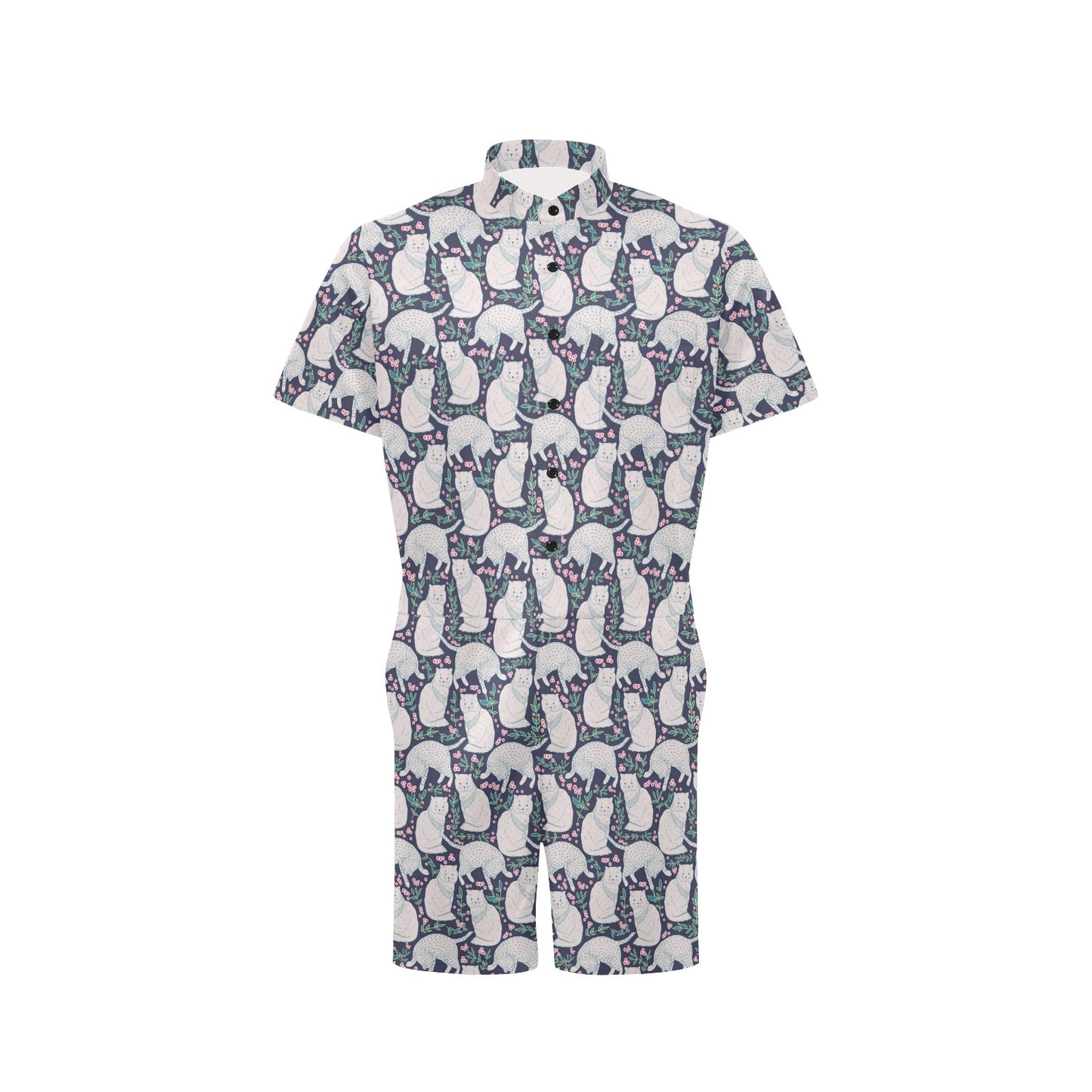 Cat Pattern Print Design 06 Men's Romper