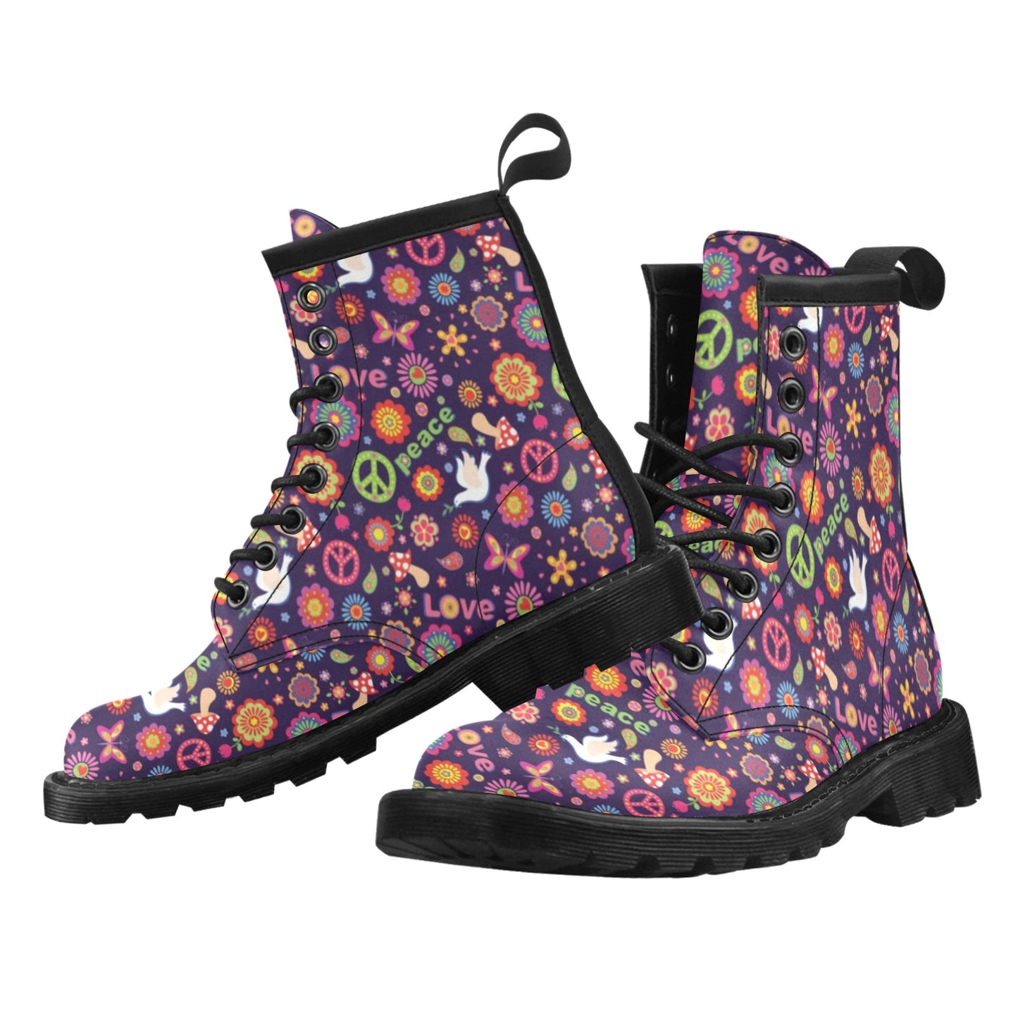 Flower Power Peace Design Print Women's Boots
