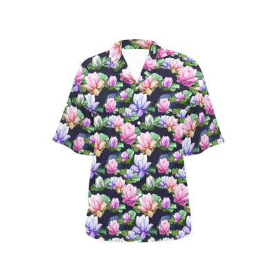 Lotus Flower Print Design Women's Hawaiian Shirt