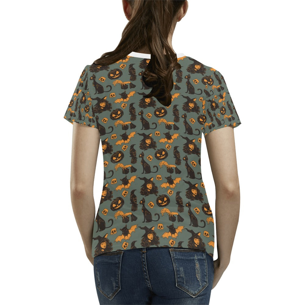 Witch Bat Halloween Print Design LKS305 Women's  T-shirt