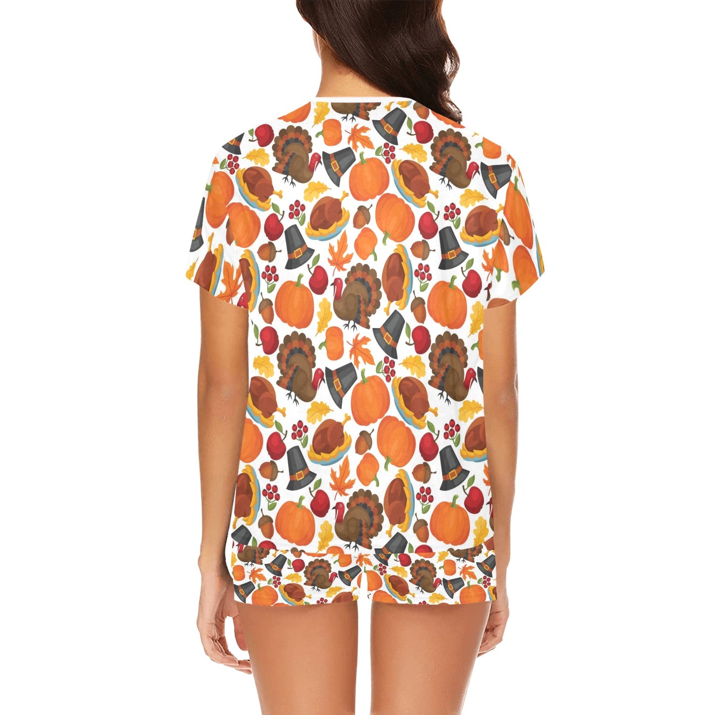 Thanksgiving Print Design LKS304 Women's Short Pajama Set
