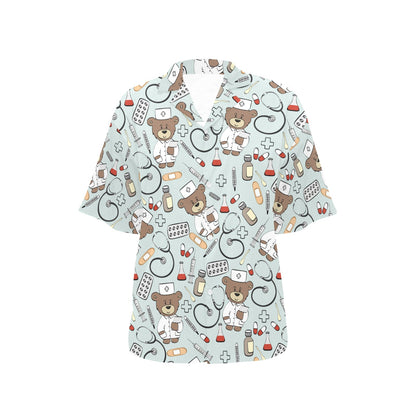 Nurse Bear Pattern Print Design A01 Women's Hawaiian Shirt