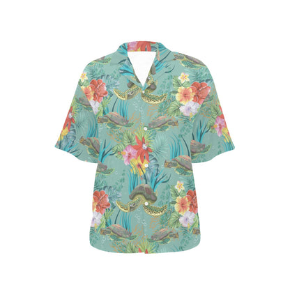 Sea Turtle Pattern Print Design T012 Women's Hawaiian Shirt