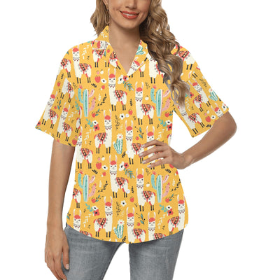 Llama Cute Themed Print Women's Hawaiian Shirt