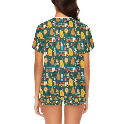 School Bus Print Design LKS309 Women's Short Pajama Set