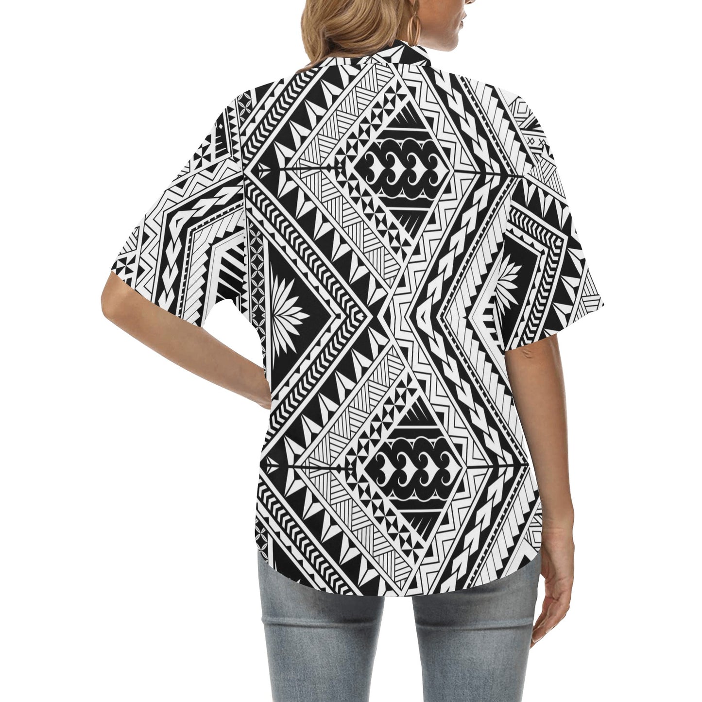 Samoan Tattoo Style Print Design LKS307 Women's Hawaiian Shirt