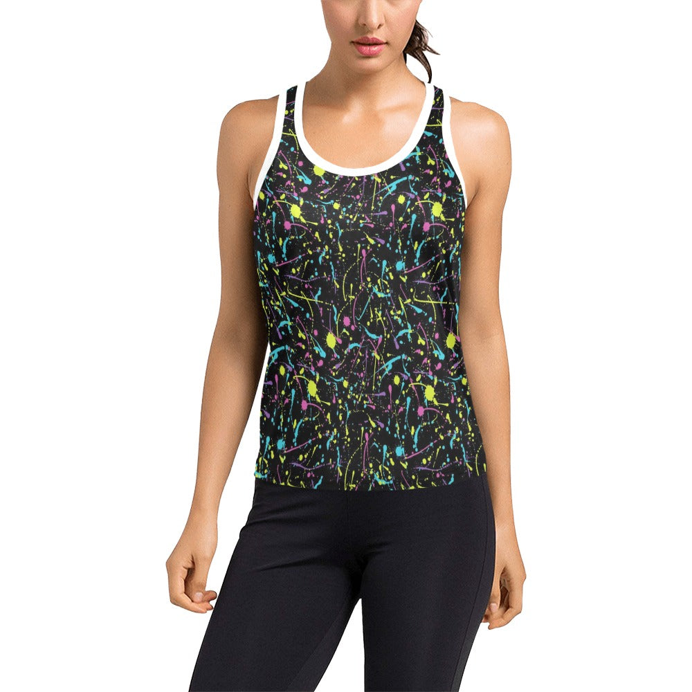 Splatter Multicolor Print Design LKS302 Women's Racerback Tank Top