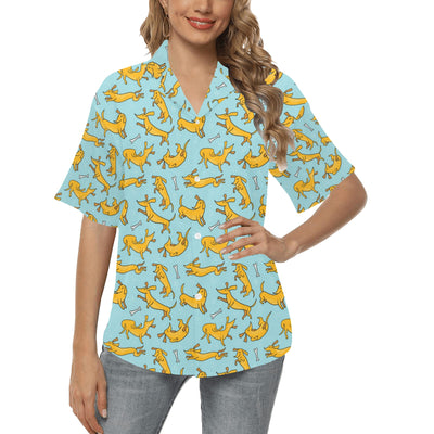 Dachshund Pattern Print Design 08 Women's Hawaiian Shirt