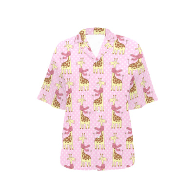 Giraffe Cute Pink Polka Dot Print Women's Hawaiian Shirt
