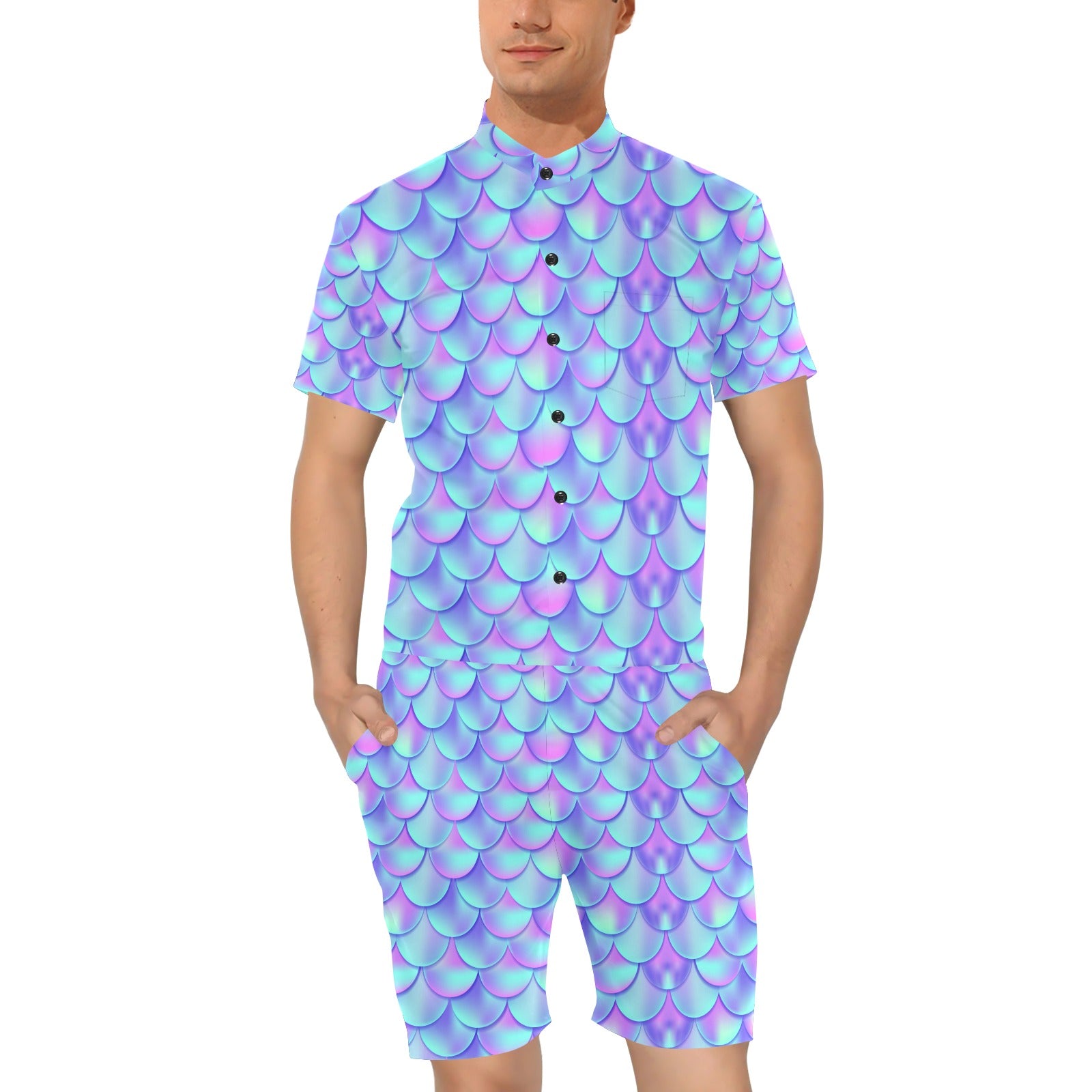 Mermaid Tail Design Print Pattern Men's Romper