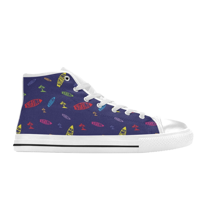 Surfboard Print Design LKS305 High Top Women's White Shoes