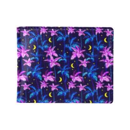 Palm Tree Night Scene Design Print Men's ID Card Wallet