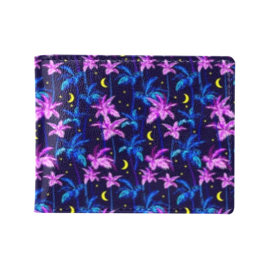 Palm Tree Night Scene Design Print Men's ID Card Wallet