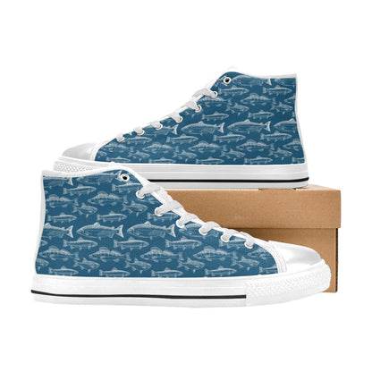 Salmon Fish Print Design LKS301 High Top Women's White Shoes