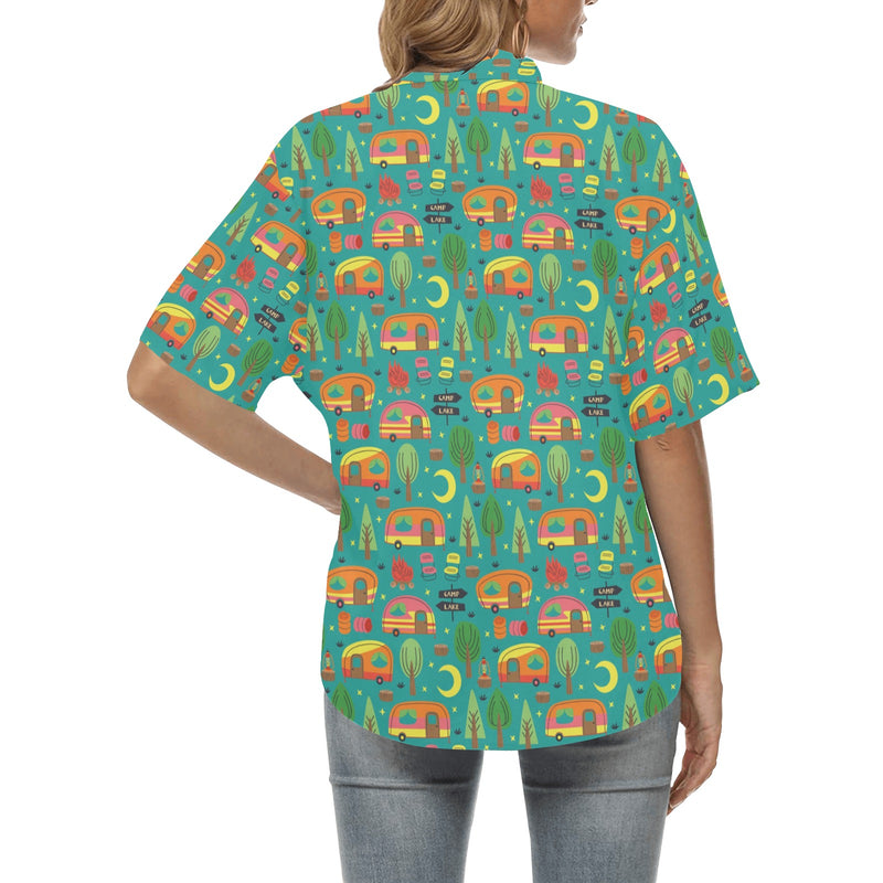 Camping Camper Pattern Print Design 05 Women's Hawaiian Shirt
