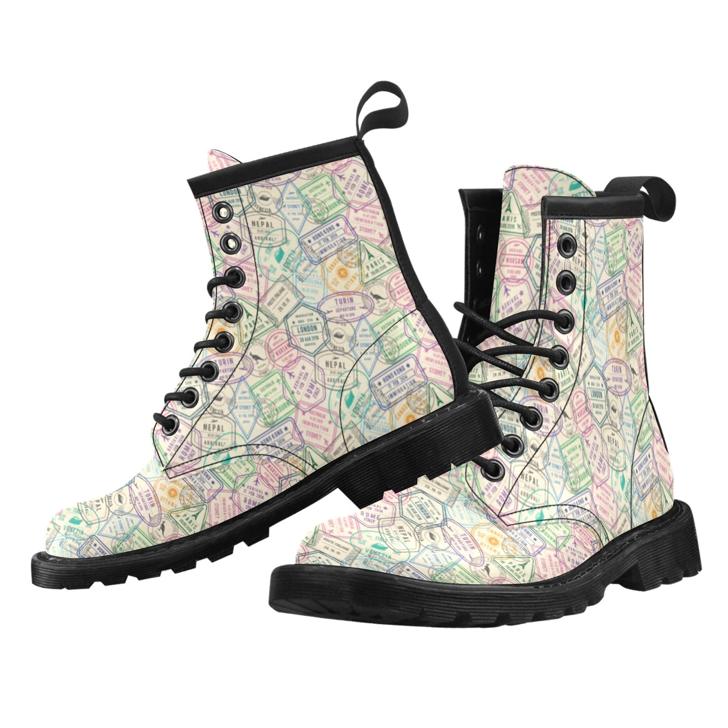 Travel Stamp Print Design LKS303 Women's Boots