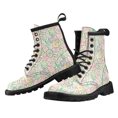 Travel Stamp Print Design LKS303 Women's Boots