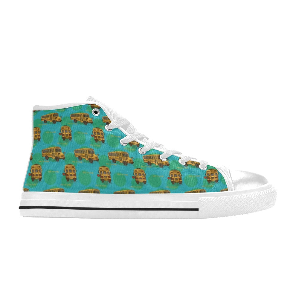 School Bus Print Design LKS308 High Top Women's White Shoes