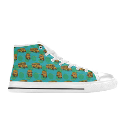School Bus Print Design LKS308 High Top Women's White Shoes