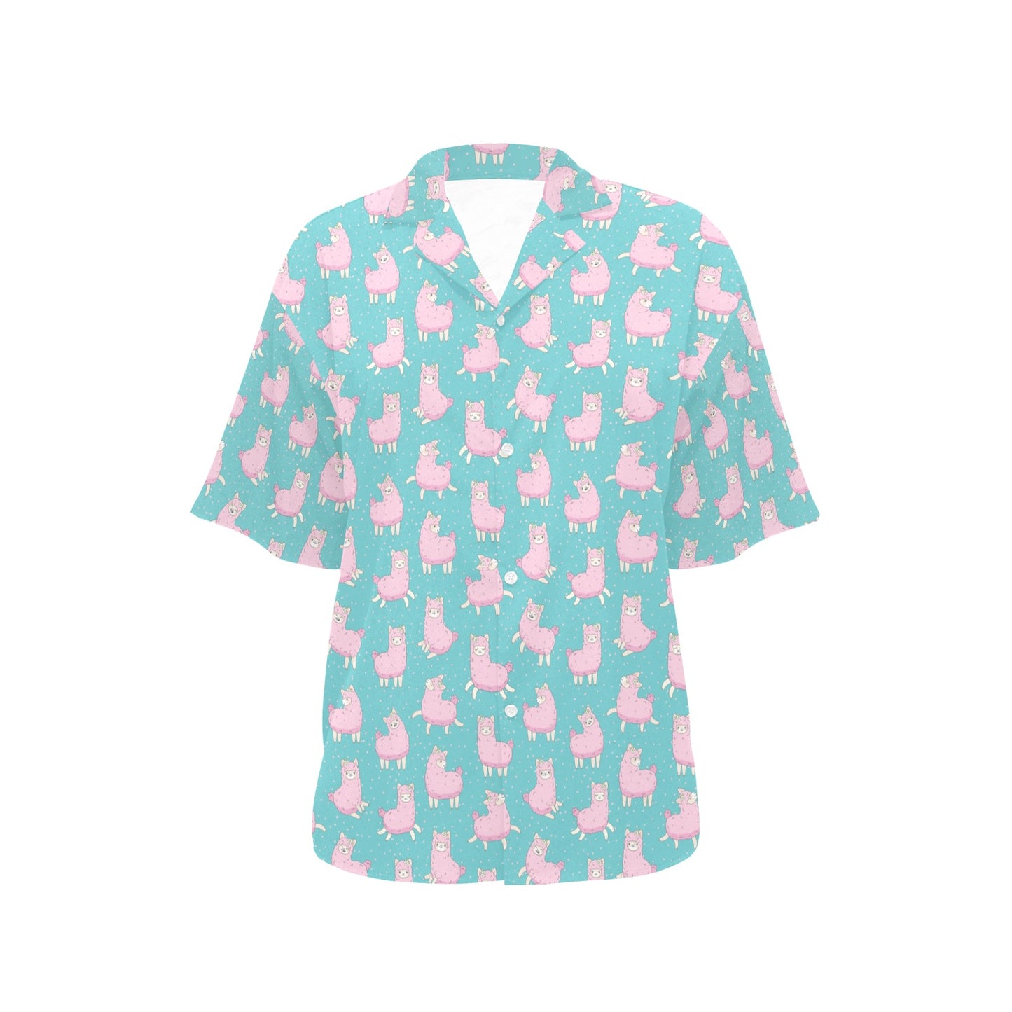 Alpaca Cartoon Design Themed Print Women's Hawaiian Shirt