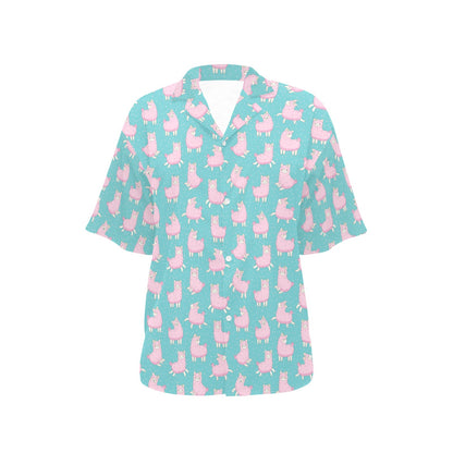 Alpaca Cartoon Design Themed Print Women's Hawaiian Shirt