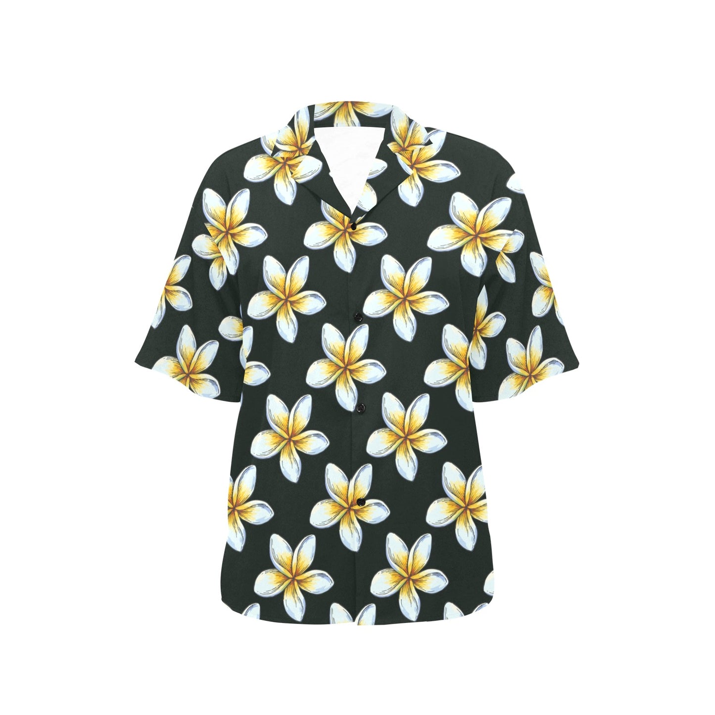 White Plumeria Pattern Print Design PM022 Women's Hawaiian Shirt
