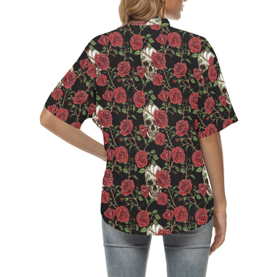 Skull And Roses Print Design LKS303 Women's Hawaiian Shirt