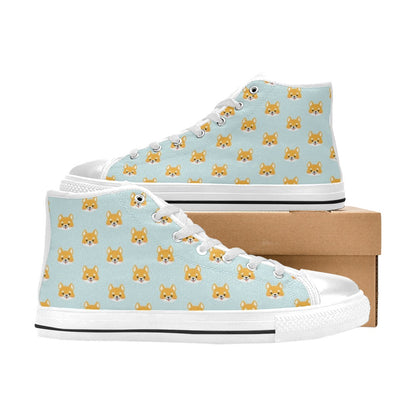 Shiba Inu Print Design LKS301 High Top Women's White Shoes