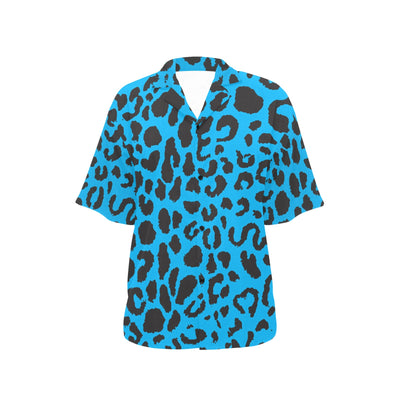 Cheetah Blue Print Pattern Women's Hawaiian Shirt