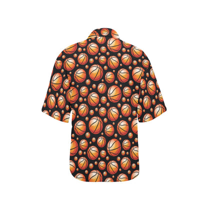 Basketball Black Background Pattern Women's Hawaiian Shirt