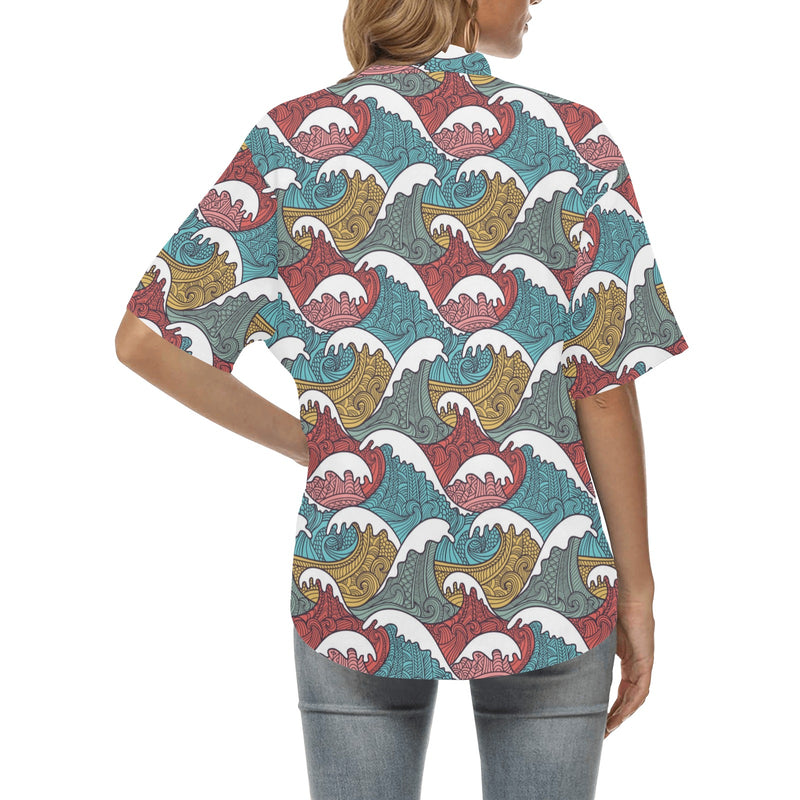 Tribal Wave Pattern Print Women's Hawaiian Shirt