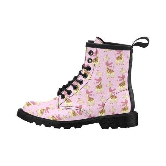 Giraffe Cute Pink Polka Dot Print Women's Boots