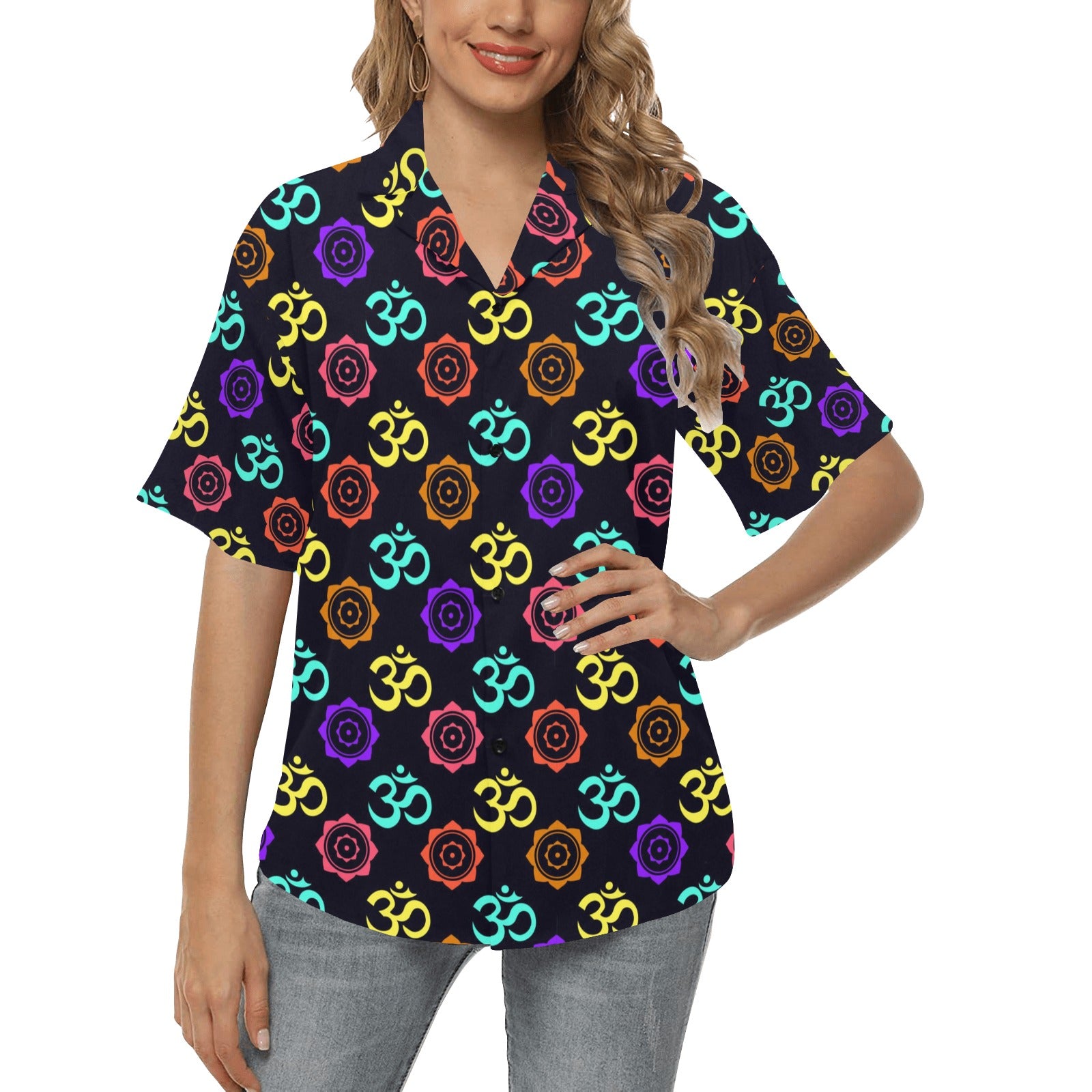 Chakra OM Print Pattern Women's Hawaiian Shirt