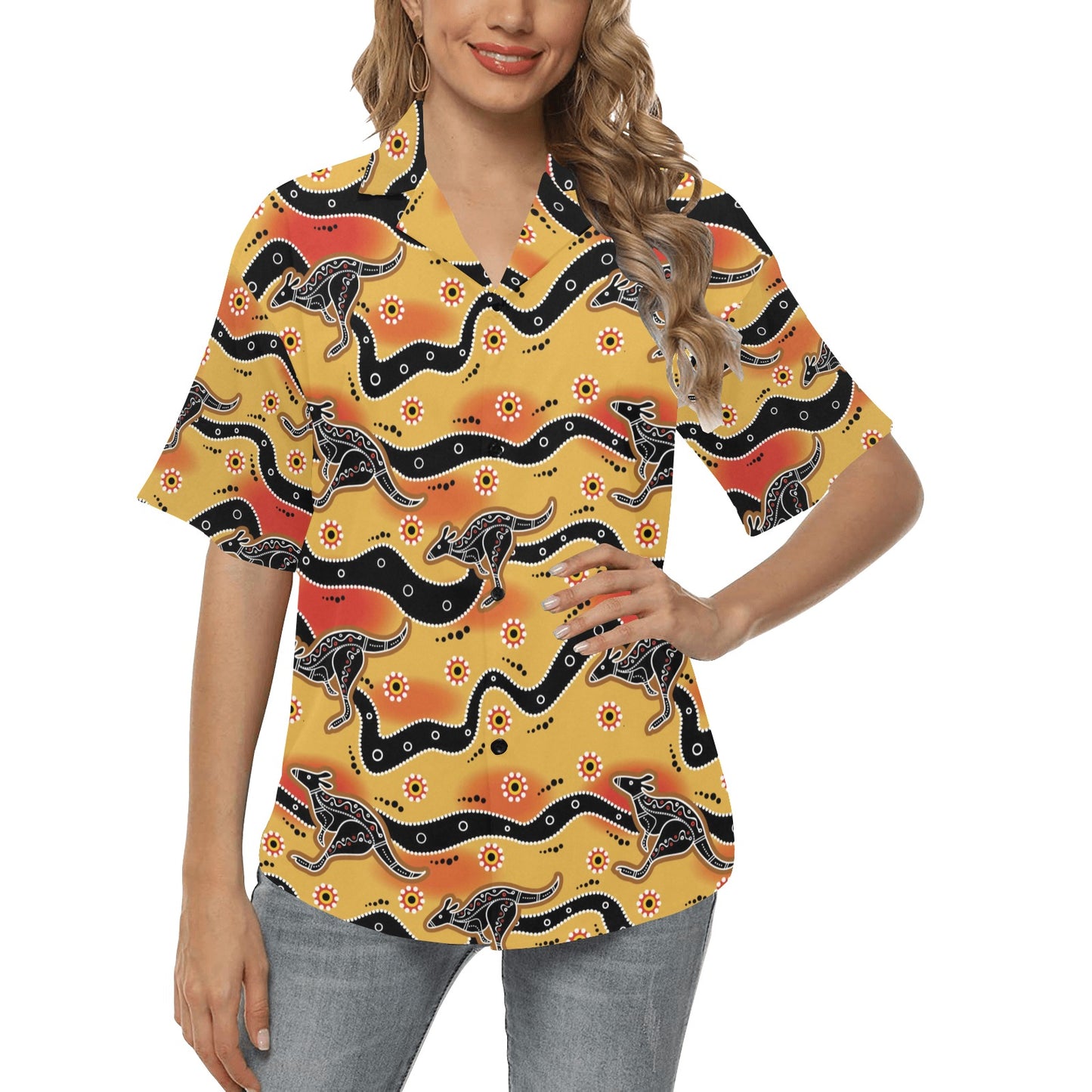 Kangaroos Aboriginal Pattern Print Design 06 Women's Hawaiian Shirt