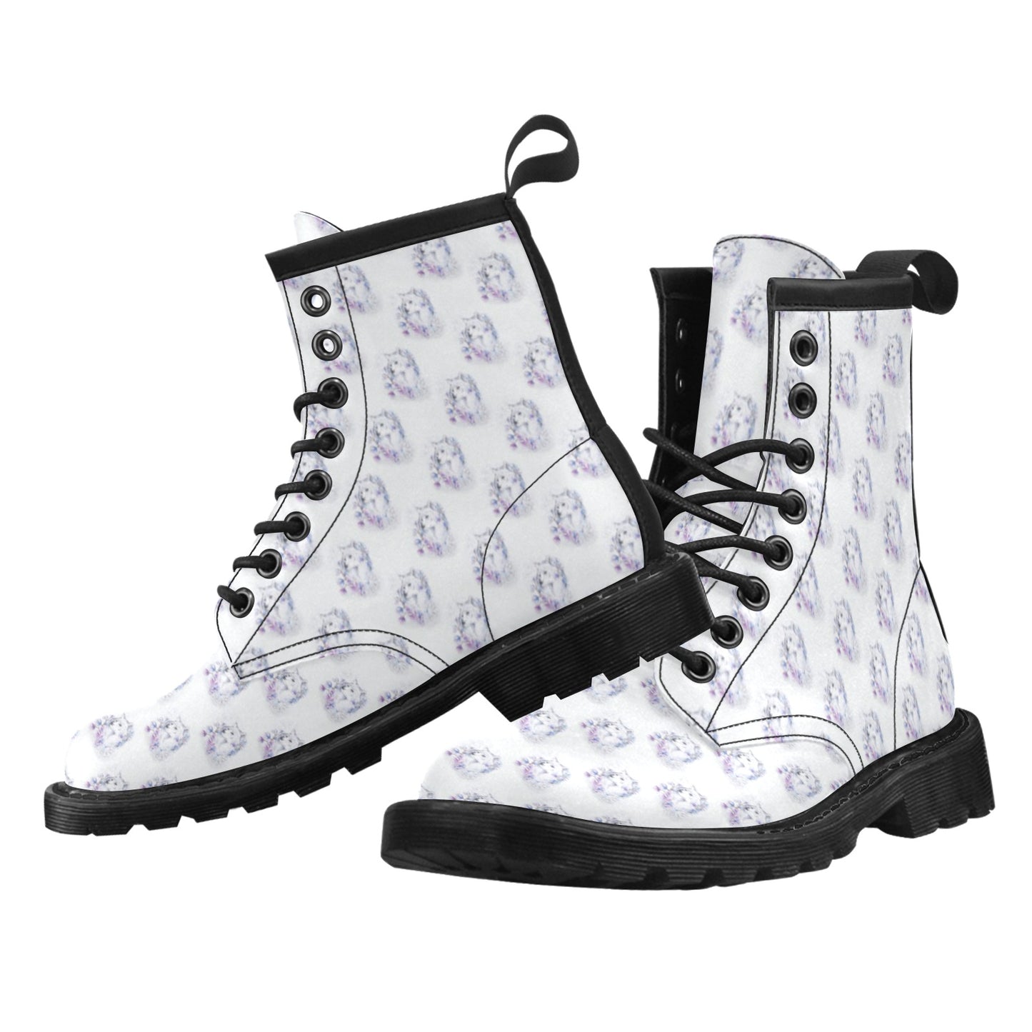 Wolf with Flower Print Design Women's Boots