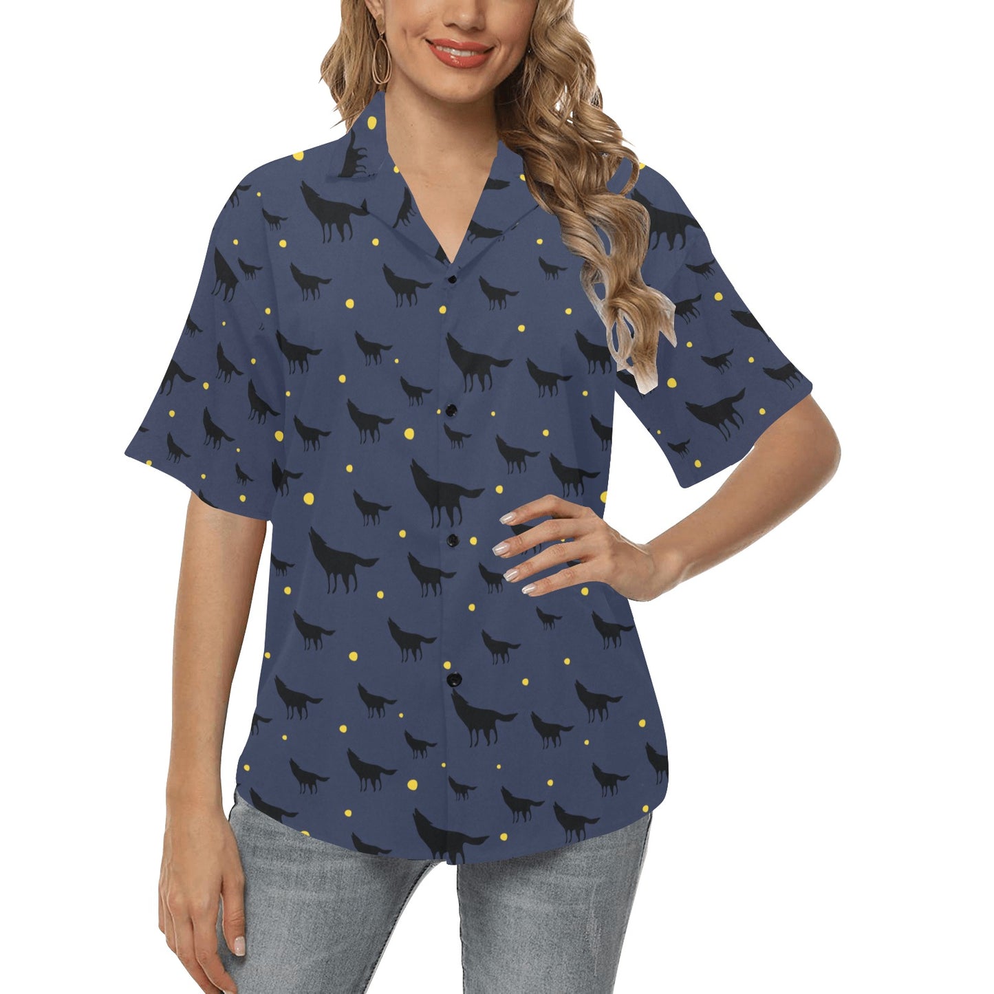 Wolf Print Design LKS301 Women's Hawaiian Shirt